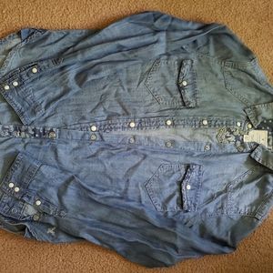 Denim printed button down